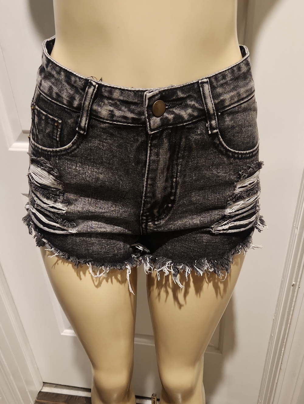 SHEIN Black Washed Distressed Denim Shorts